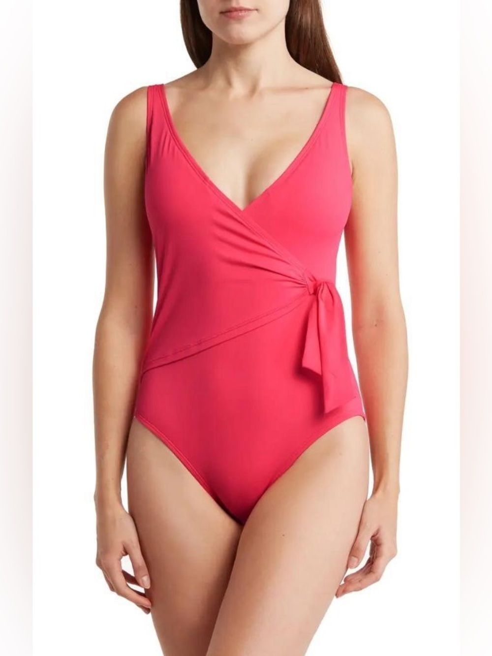 NEW Tommy Bahama Tie Front Wrap One-Piece Swimsuit Coral Coast Pink Size 6